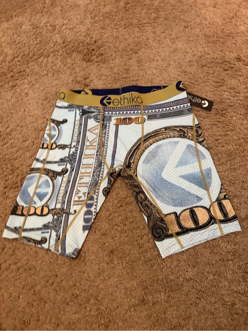 ethika Men's Boxer Briefs in Gold, White, Blue Money-Print